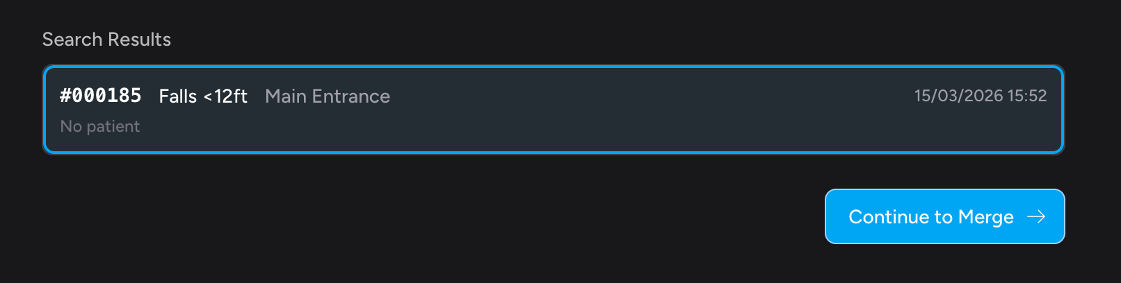 Screenshot: The search results list with one result selected - it has a blue highlighted border and ring around it. The unselected results appear with a plain border