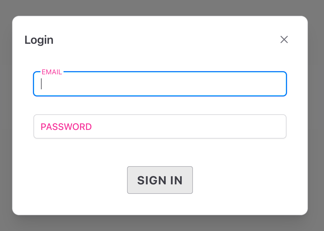 Screenshot: The Login dialog with Email and Password fields and a Sign In button