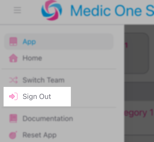 Screenshot: The navigation sidebar with the Sign Out option highlighted