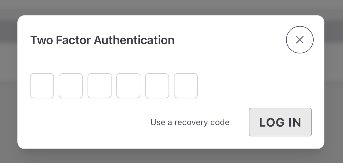 Screenshot: The Two Factor Authentication dialog with a six-digit code input