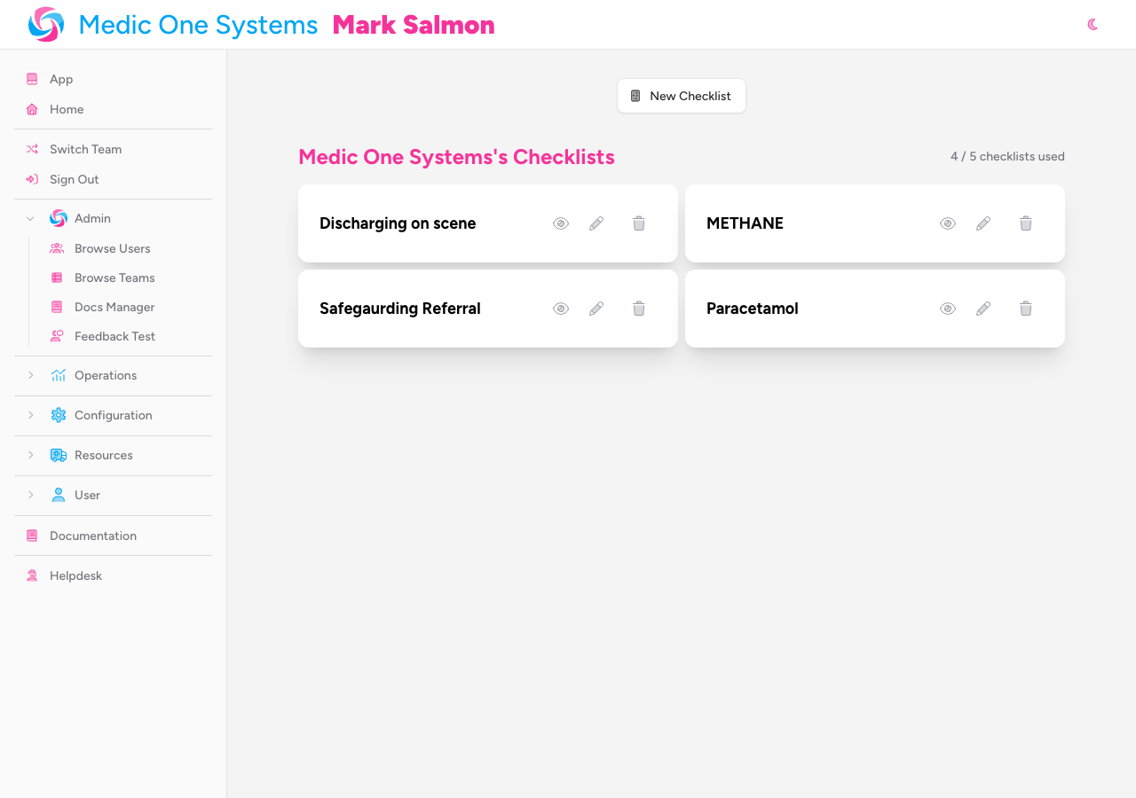 Screenshot: The sidebar with the Configuration navigation group expanded, showing the Checklists item highlighted