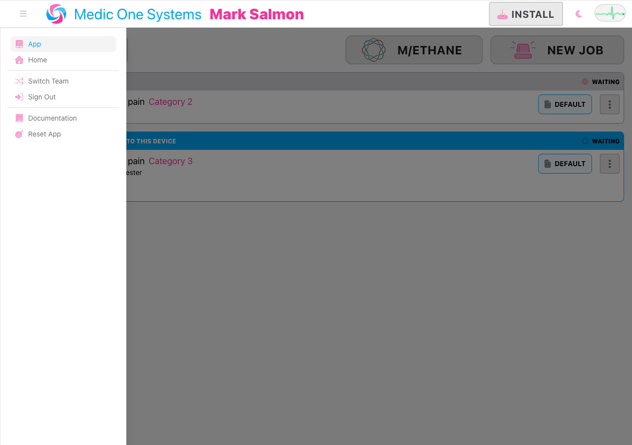 Screenshot: The app navigation drawer open showing the Switch Team option
