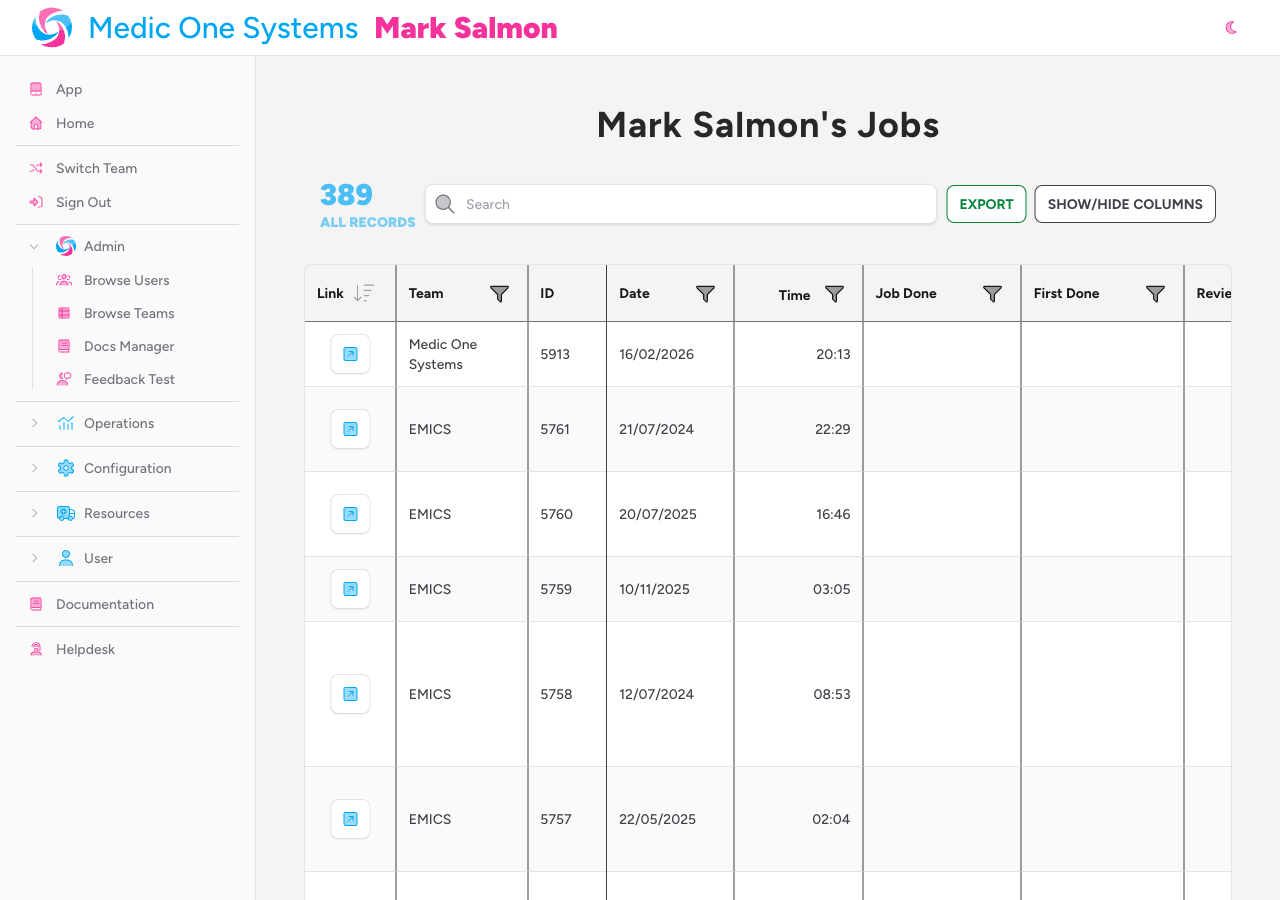 Screenshot: The Browse Jobs datatable showing jobs from multiple accounts, with the Team column visible