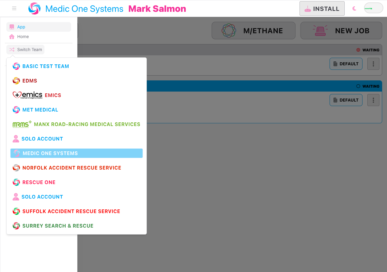 Screenshot: The Switch Team list showing available accounts, with the Solo Account entry identified by a user-doctor icon