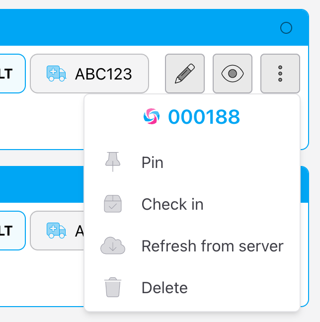 Screenshot: The job card menu showing the Pin option to keep a job in local storage
