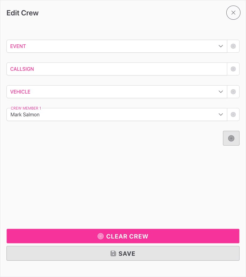 Screenshot: The Crews section within a job, showing the Edit My Crew button on the crew row, and the drawer open below with the two Save buttons visible at the bottom